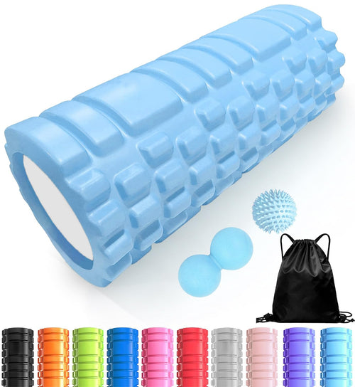 Foam Roller 4in1 Set Includes Hollow Core Massage Roller,Peanut Ball,Spiky Ball,Storage Bag,for Deep Tissue Massage, Pain Relief of Back, Legs, Exercise(OVTSPO 4 in 1) (Black)