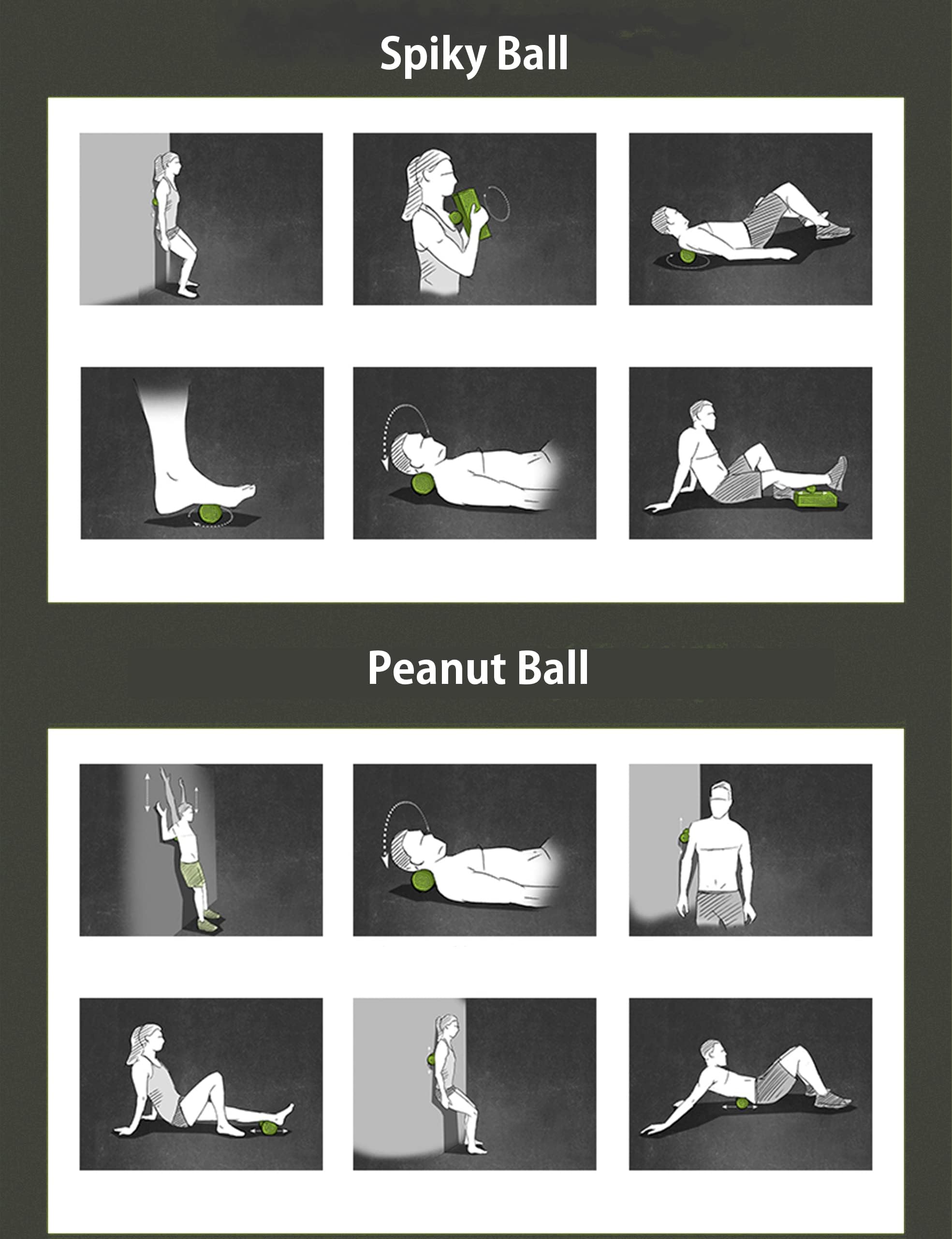 Foam Roller 4in1 Set Includes Hollow Core Massage Roller,Peanut Ball,Spiky Ball,Storage Bag,for Deep Tissue Massage, Pain Relief of Back, Legs, Exercise(OVTSPO 4 in 1) (Black)