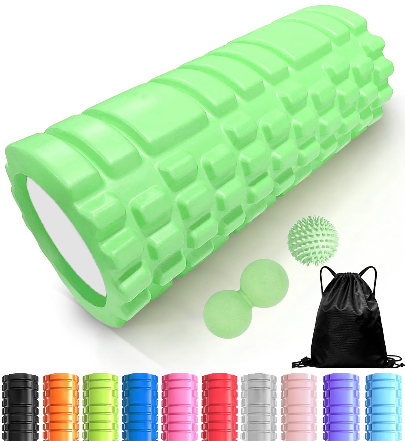 Foam Roller 4in1 Set Includes Hollow Core Massage Roller,Peanut Ball,Spiky Ball,Storage Bag,for Deep Tissue Massage, Pain Relief of Back, Legs, Exercise(OVTSPO 4 in 1) (Black)