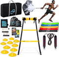 Invincible Fitness 20ft. Agility Ladder Set - Includes 10 Cones, 5 Loop Bands, Resistance Parachute, Jump Rope, & Carry Bag - Improves Power, Speed, Strength, Weight Loss & Physiotherapy