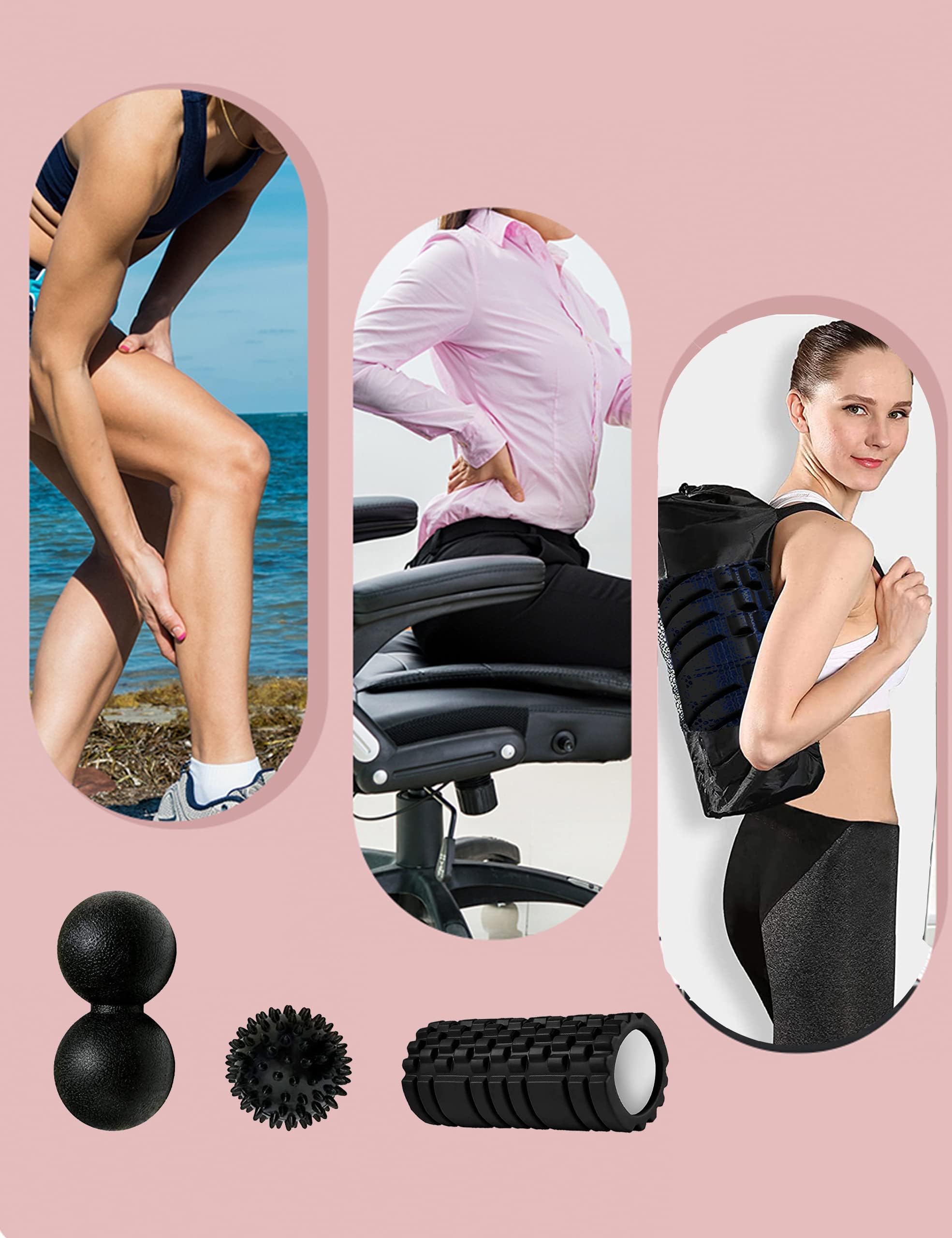 Foam Roller 4in1 Set Includes Hollow Core Massage Roller,Peanut Ball,Spiky Ball,Storage Bag,for Deep Tissue Massage, Pain Relief of Back, Legs, Exercise(OVTSPO 4 in 1) (Black)