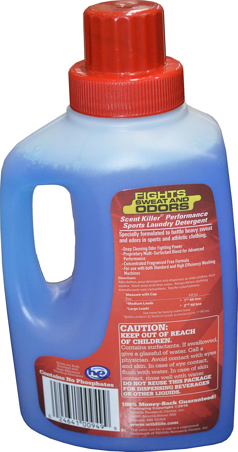 Scent Killer Sports Laundry Detergent for Smelly Clothes - Active Wear Laundry Detergent and Odor Eliminator - Deep Cleaning Sports Detergent for Activewear - Safe for HE and Standard Machines - 32 OZ