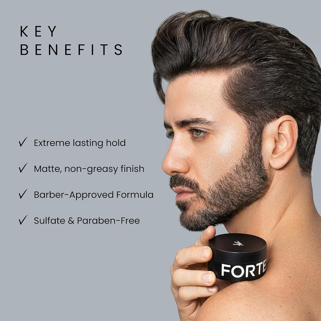 Hair Clay for Men by Forte Series | Extreme Hold Men's Hair Clay | Matte Clay with Natural Ingredients to Add Texture, Volume and Definition to Thick/Coarse Hair | Premium Men's Hair Styling Products