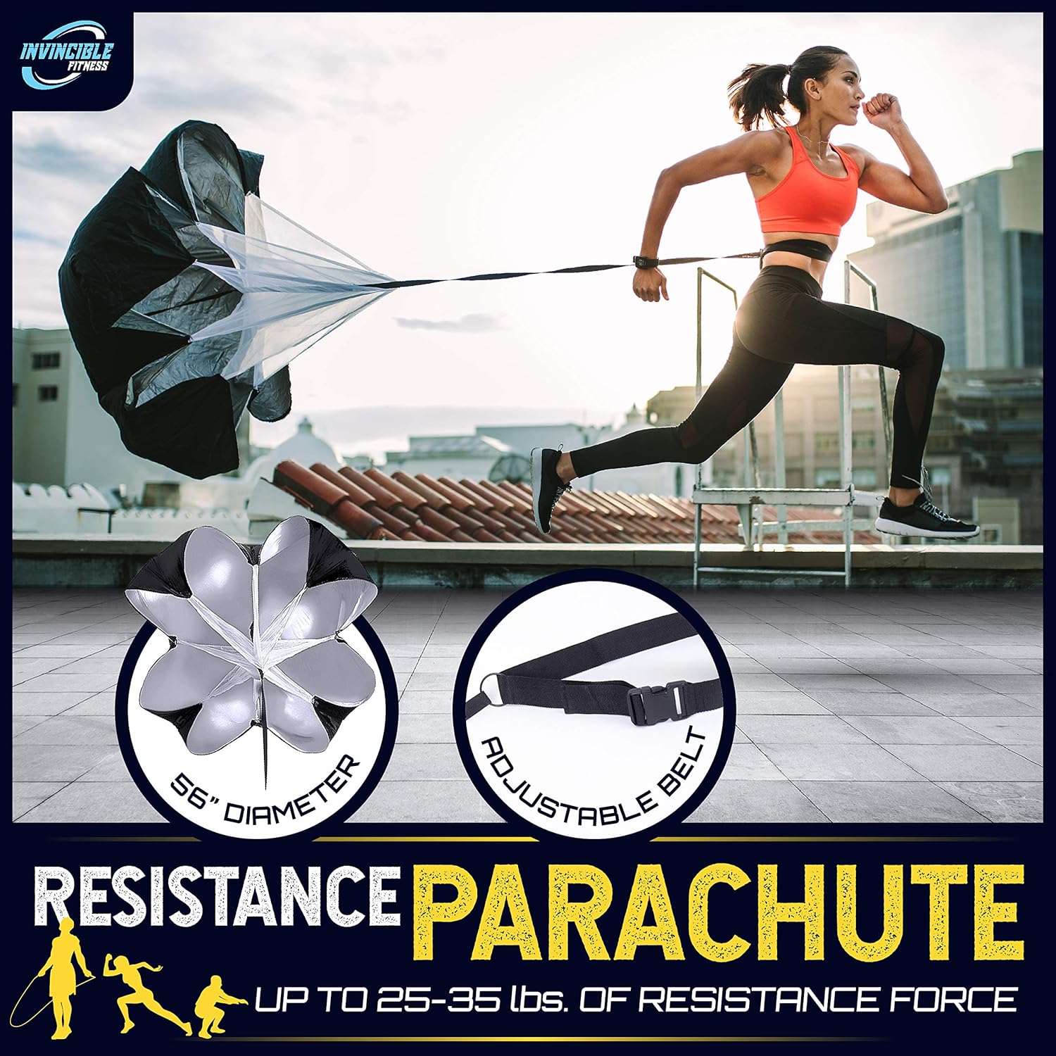 Invincible Fitness 20ft. Agility Ladder Set - Includes 10 Cones, 5 Loop Bands, Resistance Parachute, Jump Rope, & Carry Bag - Improves Power, Speed, Strength, Weight Loss & Physiotherapy