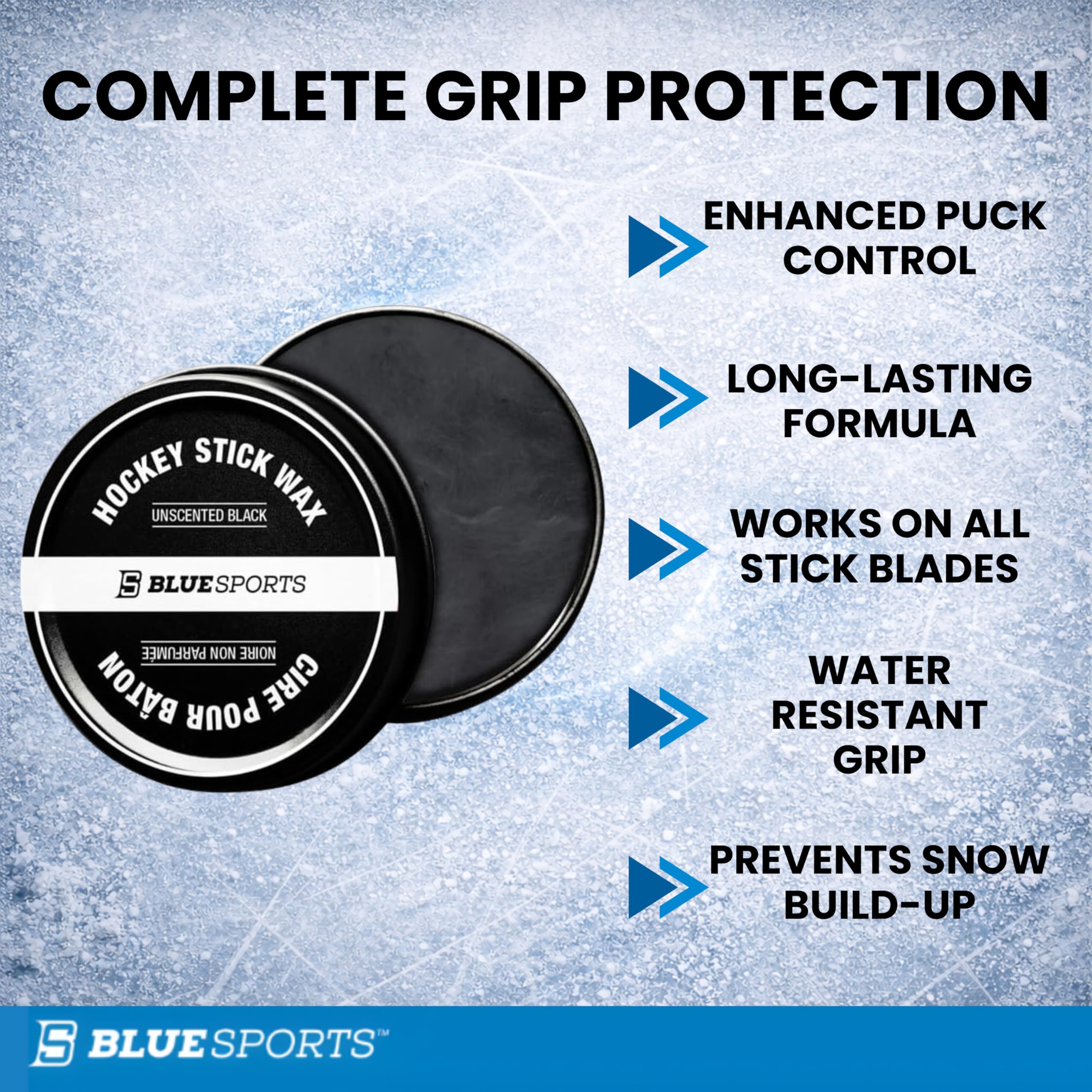 Hockey Stick Wax, Ultimate Grip & Snow Protection, Improves Puck Control, 2.8oz / 80g