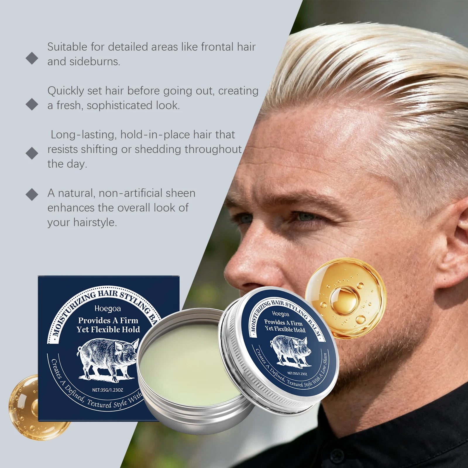 Hair Styling Pomade Mineral Oil White Beeswax Low Shine Strong Hold Non-Greasy Nourishing Smooth Frizz Control Matte Finish