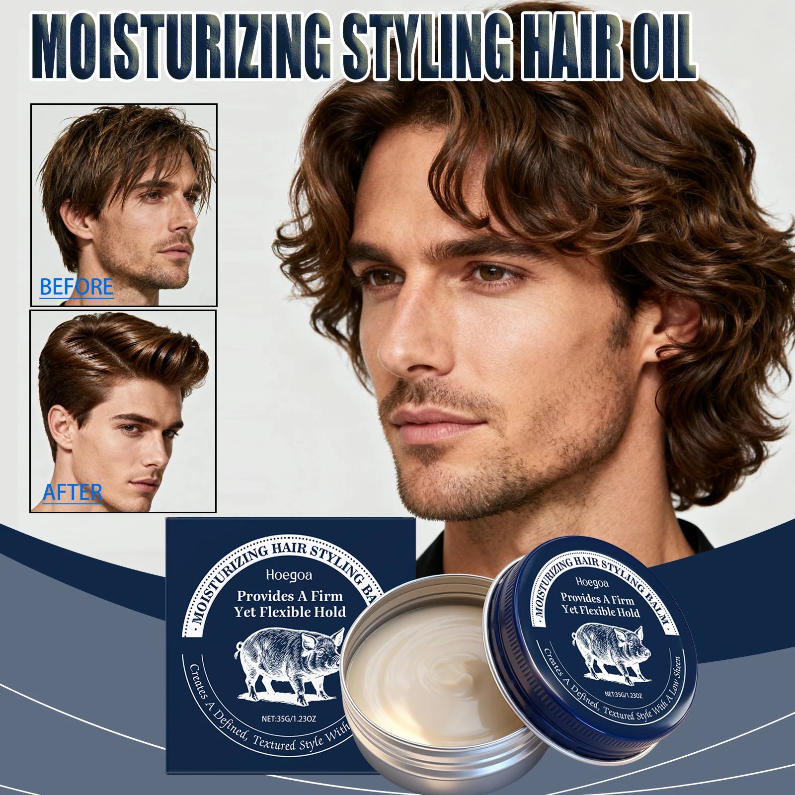 Hair Styling Pomade Mineral Oil White Beeswax Low Shine Strong Hold Non-Greasy Nourishing Smooth Frizz Control Matte Finish