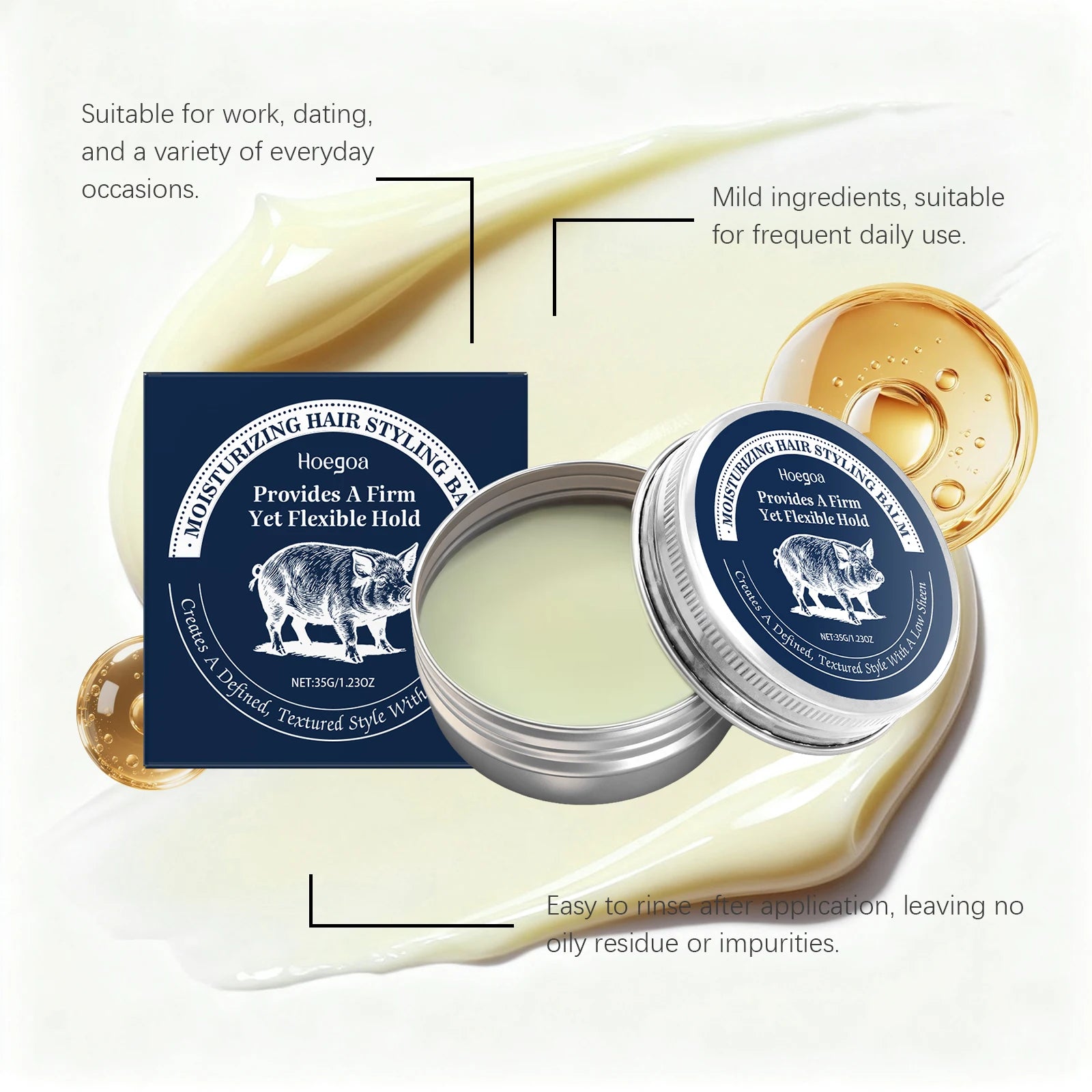 Hair Styling Pomade Mineral Oil White Beeswax Low Shine Strong Hold Non-Greasy Nourishing Smooth Frizz Control Matte Finish