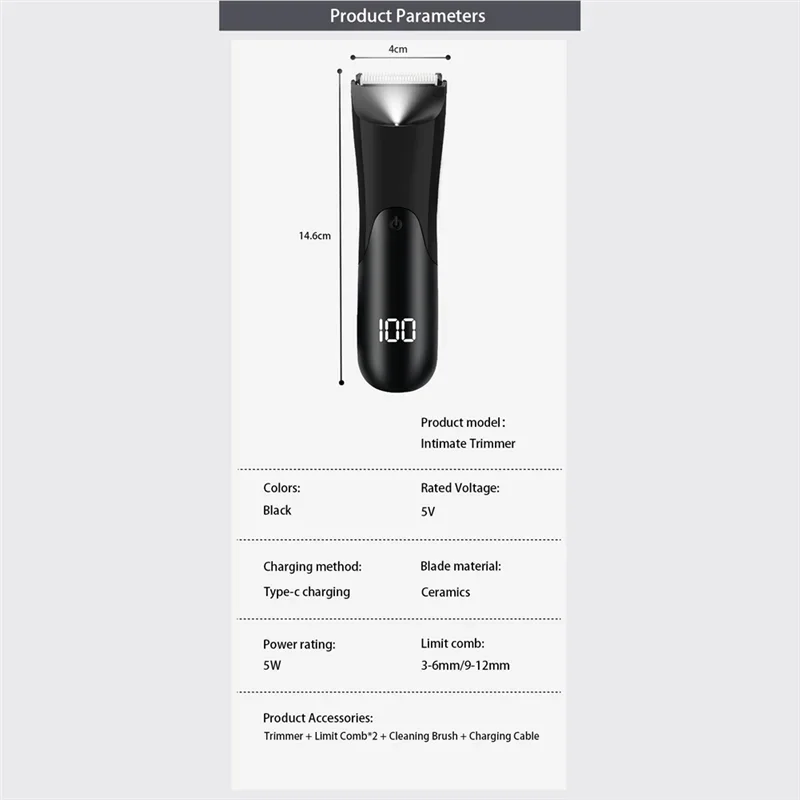 Men's Body Trimmer, Electric Razor, Pubic and Underarm Hair Private Hair Trimmer, Ceramic Blade Men's Grooming Kit