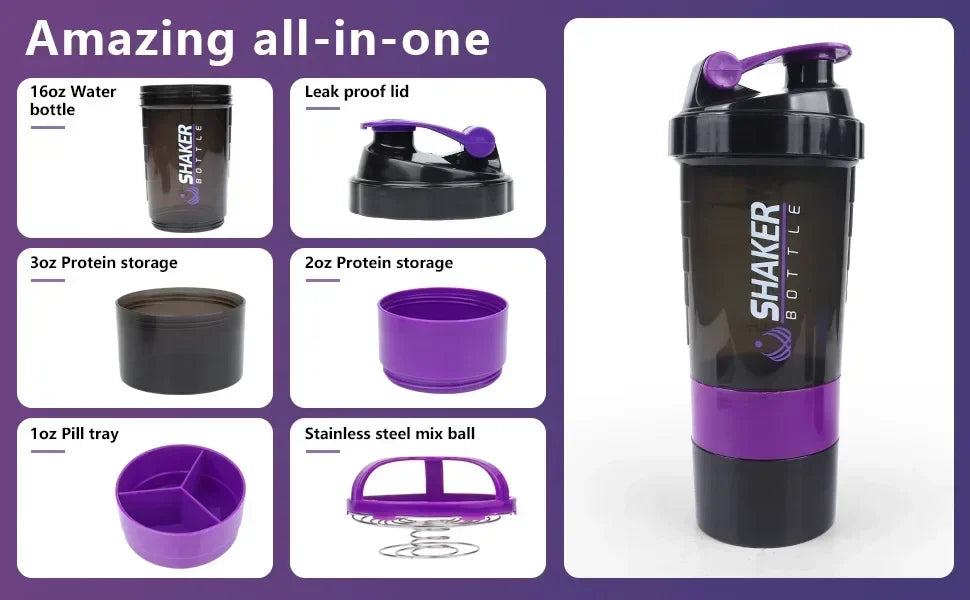 500ml Layered Protein Bottle Powder Shaker with Powder Storage Container